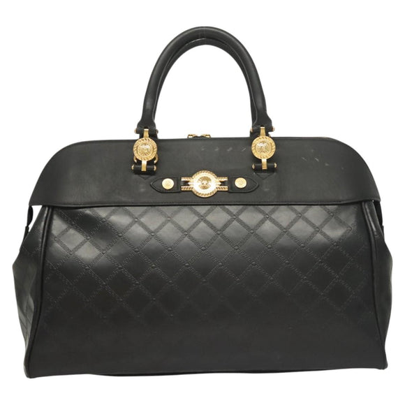 VERSACE Hand Bag PVC Leather 2way Black Gold Auth 126813