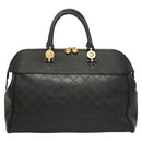 VERSACE Hand Bag PVC Leather 2way Black Gold Auth 126813-2
