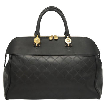 VERSACE Hand Bag PVC Leather 2way Black Gold Auth 126813 - 0