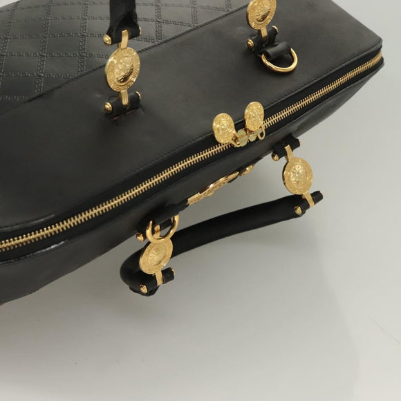 VERSACE Hand Bag PVC Leather 2way Black Gold Auth 126813