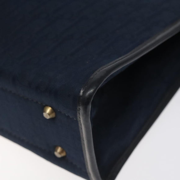 Christian Dior Trotter Canvas Hand Bag Navy Gold Auth 126815