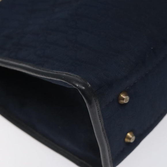 Christian Dior Trotter Canvas Hand Bag Navy Gold Auth 126815