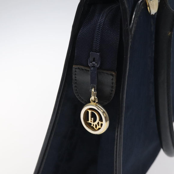 Christian Dior Trotter Canvas Hand Bag Navy Gold Auth 126815
