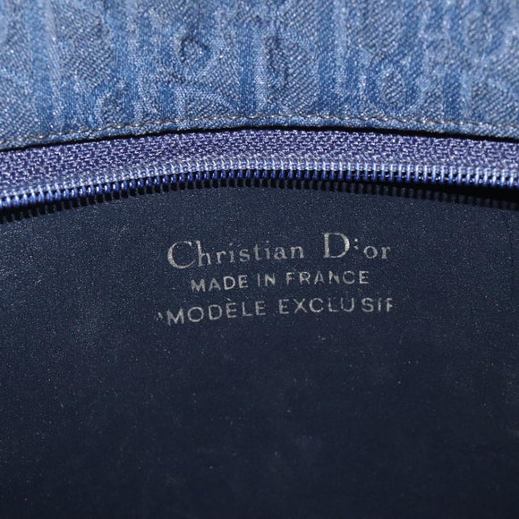 Christian Dior Trotter Canvas Hand Bag Navy Gold Auth 126815