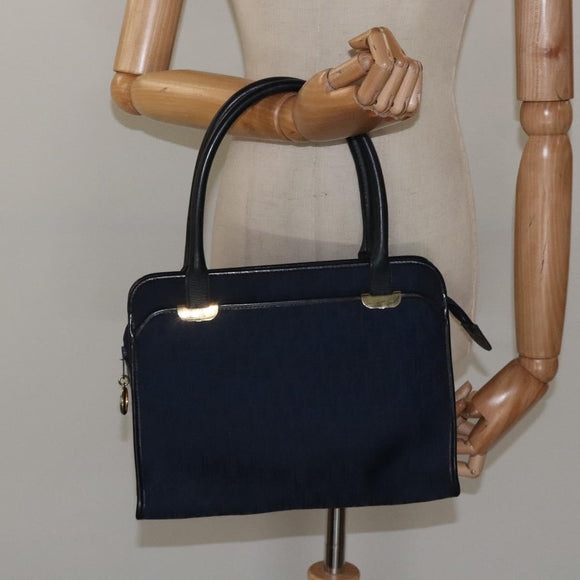 Christian Dior Trotter Canvas Hand Bag Navy Gold Auth 126815
