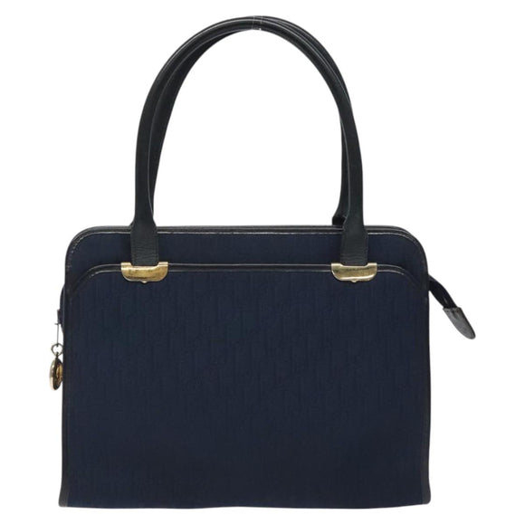 Christian Dior Trotter Canvas Hand Bag Navy Gold Auth 126815