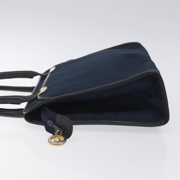 Christian Dior Trotter Canvas Hand Bag Navy Gold Auth 126815