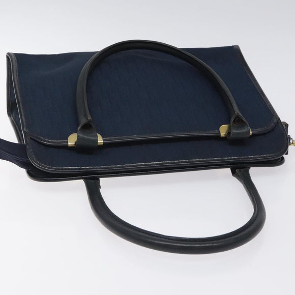 Christian Dior Trotter Canvas Hand Bag Navy Gold Auth 126815