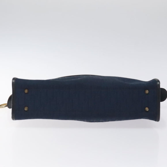 Christian Dior Trotter Canvas Hand Bag Navy Gold Auth 126815