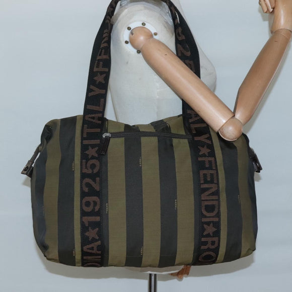 FENDI Pecan Canvas Tote Bag Nylon Brown Black Auth 126824