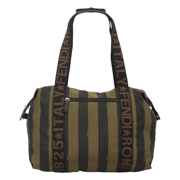 FENDI Pecan Canvas Tote Bag Nylon Brown Black Auth 126824