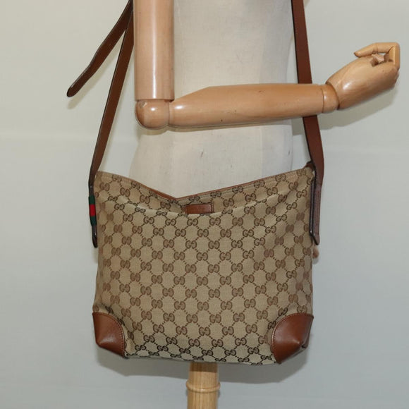GUCCI GG Canvas Shoulder Bag Beige Silver 337598 Auth 126845