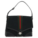 GUCCI Web Sherry Line GG Canvas Shoulder Bag Black Red Green Auth 126871-1