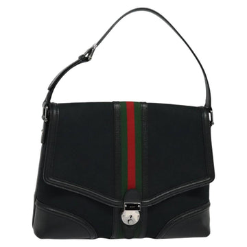 GUCCI Web Sherry Line GG Canvas Shoulder Bag Black Red Green Auth 126871