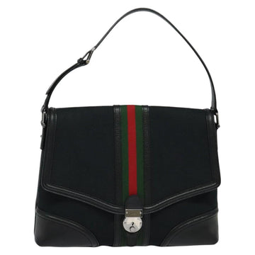 GUCCI Web Sherry Line GG Canvas Shoulder Bag Black Red Green Auth 126871 - 0