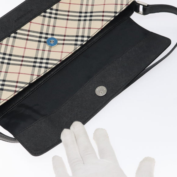 BURBERRY Nova Check Shoulder Bag Canvas Leather Beige Silver Auth 126873V