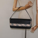 BURBERRY Nova Check Shoulder Bag Canvas Leather Beige Silver Auth 126873V-21
