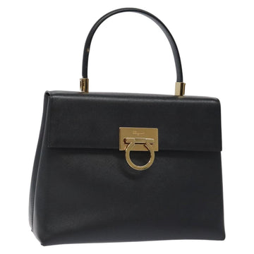 Salvatore Ferragamo Gancini Hand Bag Leather Black Gold Auth 126880