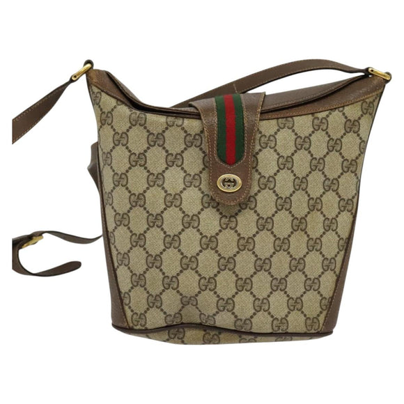 GUCCI Web Sherry Line GG Supreme Shoulder Bag PVC Beige 904 02 081 Auth 126882