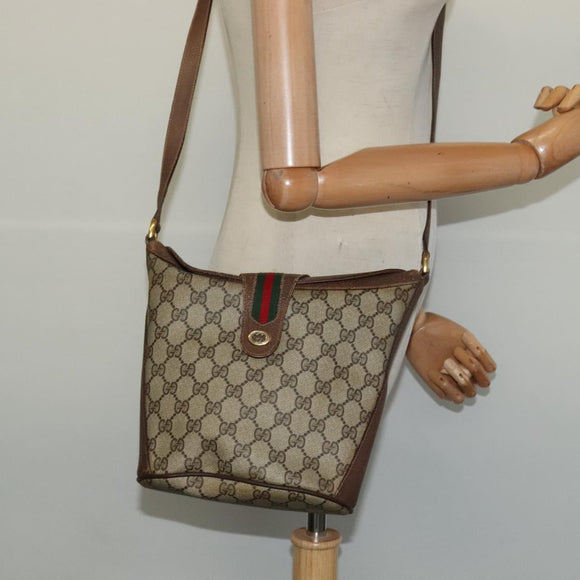 GUCCI Web Sherry Line GG Supreme Shoulder Bag PVC Beige 904 02 081 Auth 126882