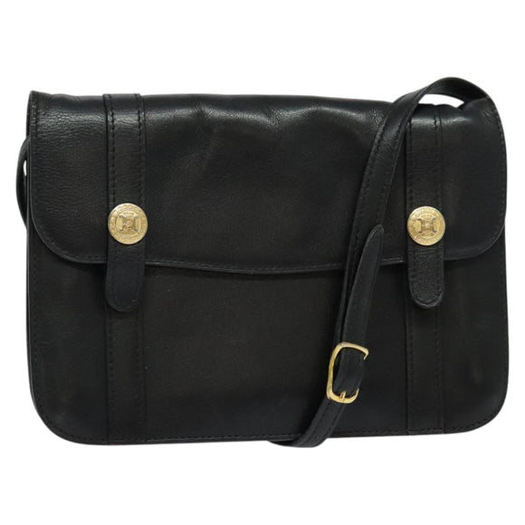 CELINE Shoulder Bag Leather Black Gold Auth 126895