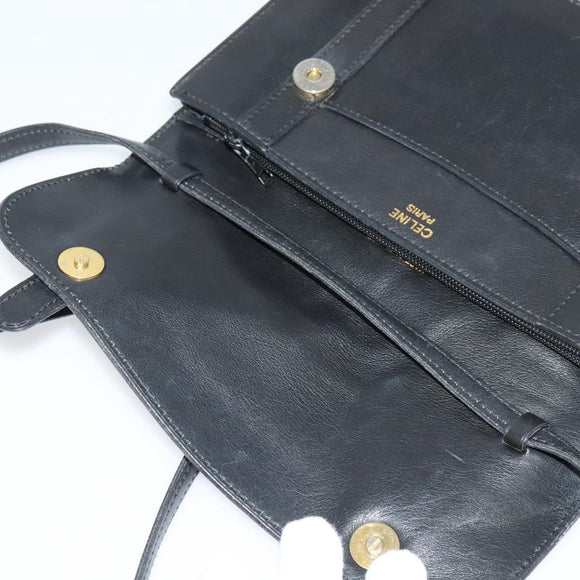 CELINE Shoulder Bag Leather Black Gold Auth 126895