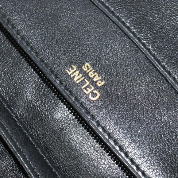 CELINE Shoulder Bag Leather Black Gold Auth 126895