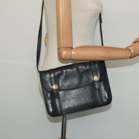 CELINE Shoulder Bag Leather Black Gold Auth 126895