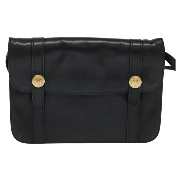 CELINE Shoulder Bag Leather Black Gold Auth 126895