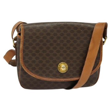 CELINE Macadam Canvas Shoulder Bag PVC Leather Brown Gold Auth 126896