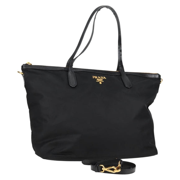 PRADA Tote Bag Nylon 2way Black Gold Auth 126914V