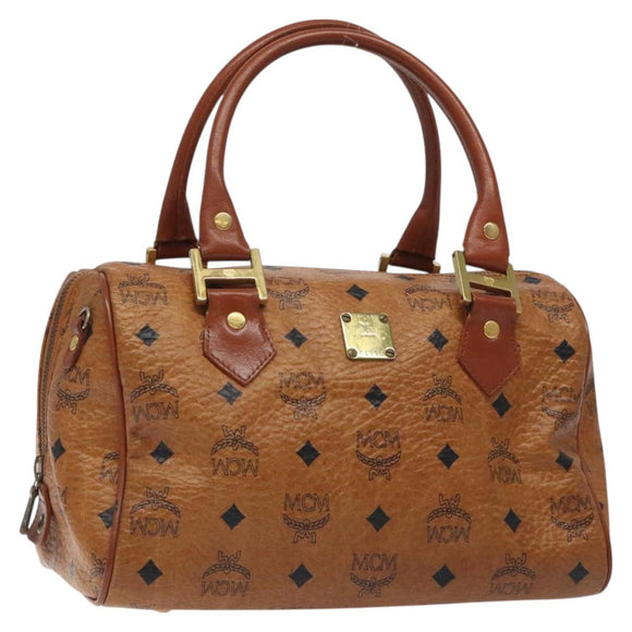 MCM Logogram Vicetos Hand Bag PVC Leather Brown Gold Auth 126915