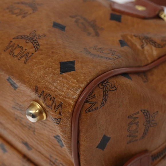 MCM Logogram Vicetos Hand Bag PVC Leather Brown Gold Auth 126915