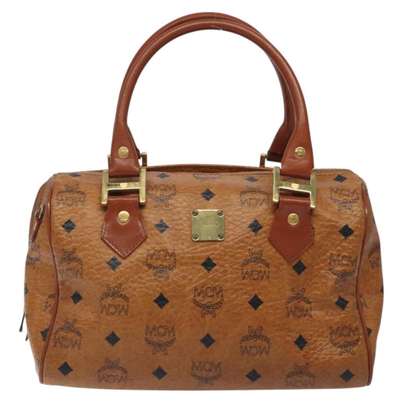 MCM Logogram Vicetos Hand Bag PVC Leather Brown Gold Auth 126915