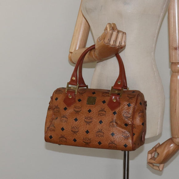 MCM Logogram Vicetos Hand Bag PVC Leather Brown Gold Auth 126915