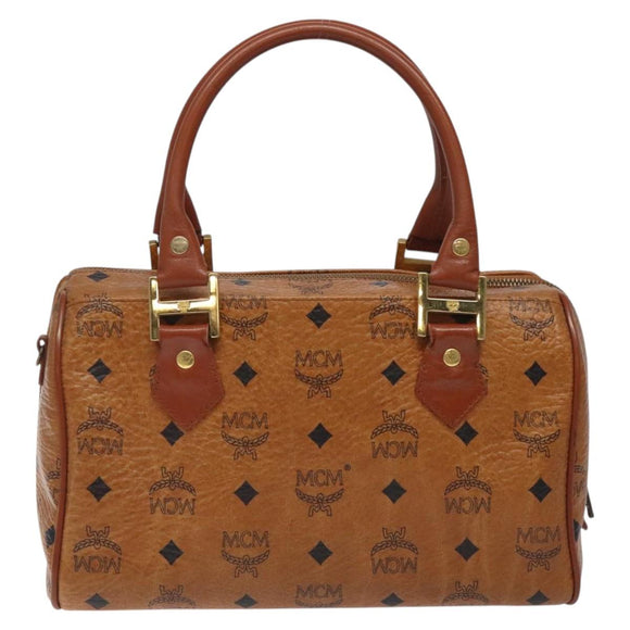 MCM Logogram Vicetos Hand Bag PVC Leather Brown Gold Auth 126915