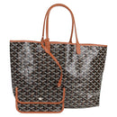 GOYARD Herringbone Saint Louis PM Tote Bag PVC Leather Black Brown Auth 126920M-1