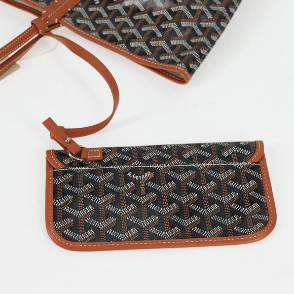 GOYARD Herringbone Saint Louis PM Tote Bag PVC Leather Black Brown Auth 126920M