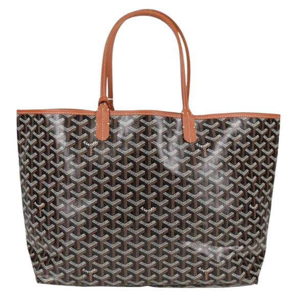 GOYARD Herringbone Saint Louis PM Tote Bag PVC Leather Black Brown Auth 126920M