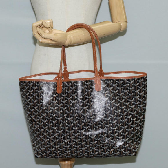 GOYARD Herringbone Saint Louis PM Tote Bag PVC Leather Black Brown Auth 126920M