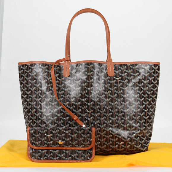 GOYARD Herringbone Saint Louis PM Tote Bag PVC Leather Black Brown Auth 126920M