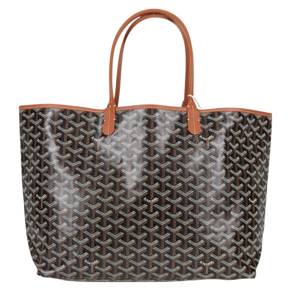 GOYARD Herringbone Saint Louis PM Tote Bag PVC Leather Black Brown Auth 126920M