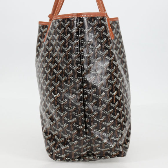 GOYARD Herringbone Saint Louis PM Tote Bag PVC Leather Black Brown Auth 126920M