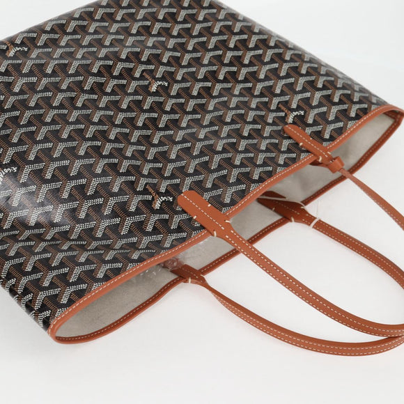 GOYARD Herringbone Saint Louis PM Tote Bag PVC Leather Black Brown Auth 126920M