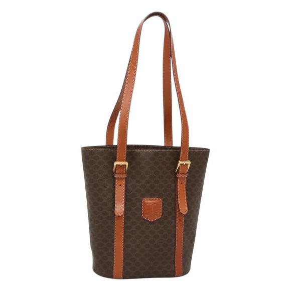 CELINE Macadam Canvas Shoulder Bag PVC Brown Gold Auth 126921