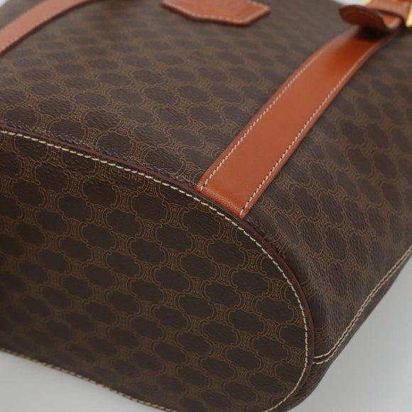 CELINE Macadam Canvas Shoulder Bag PVC Brown Gold Auth 126921