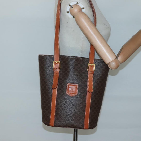 CELINE Macadam Canvas Shoulder Bag PVC Brown Gold Auth 126921