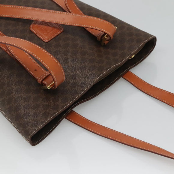 CELINE Macadam Canvas Shoulder Bag PVC Brown Gold Auth 126921