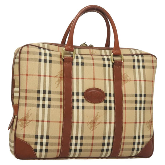 Burberrys Nova Check Business Bag PVC Beige Gold Auth 126937