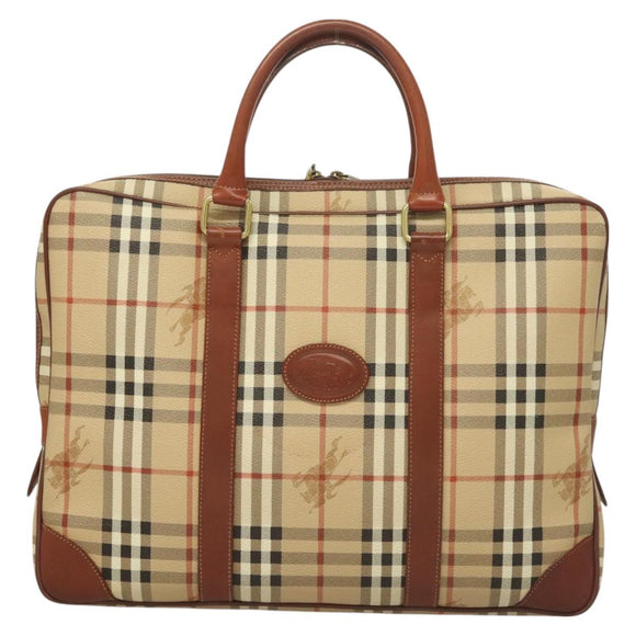 Burberrys Nova Check Business Bag PVC Beige Gold Auth 126937